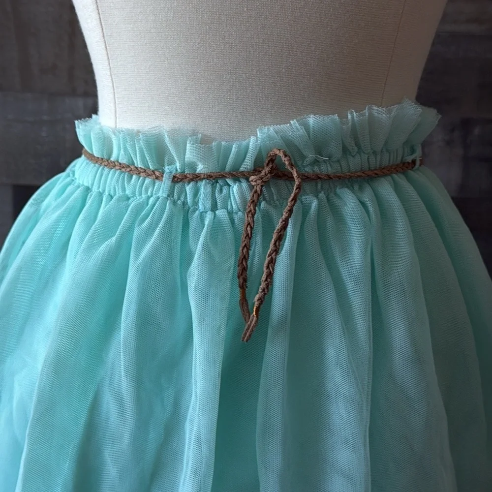 Zara Girls turquoise skirt size 12 flowy tulle softgirl feminine balletcore